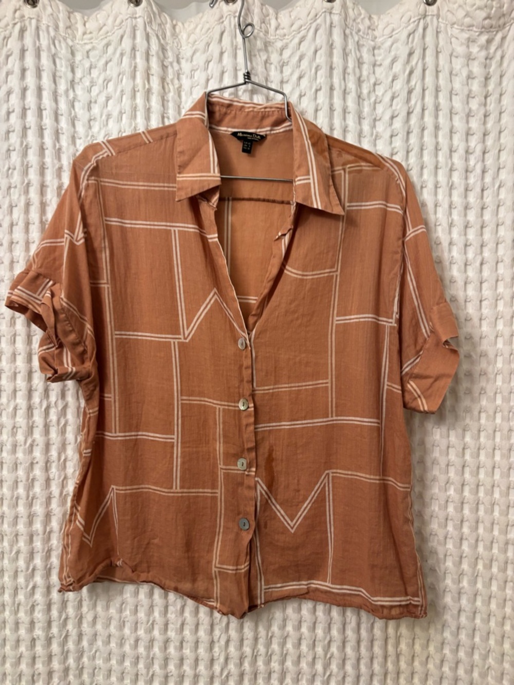 Massimo Dutti Rust Plaid Short-Sleeve Button Down